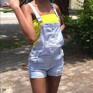 Denim overall shorts